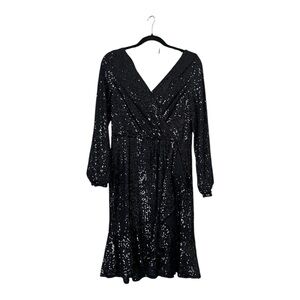 Dress Navy Blue Sequin Cocktail Evening Special Event Long Sleeve Size 10